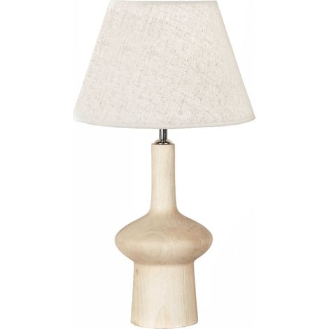 Lampe de table en bois naturel et abat jour textile élégant - bois naturel et beige écru (1/3)