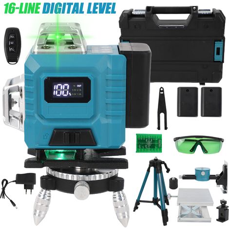 Niveau laser 4x360°,16 Lignes 4D Laser Auto-Nivelant Croisée Outil，Portée de travail 30m,Avec trépied de et télécommande, deux Batterie et chargeur (1/5)