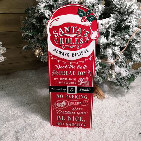 68cm Indoor Outdoor Red Metal Santa's Rules Sign Hanging Christmas Decoration (1/5)