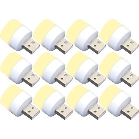 Lot de 10 mini ampoules LED USB de nuit, sans capteur de lumière, blanc chaud, compactes, idéales pour chambre à coucher, salle de bain, cuisine, voiture (LED-12-Huang) (1/5)