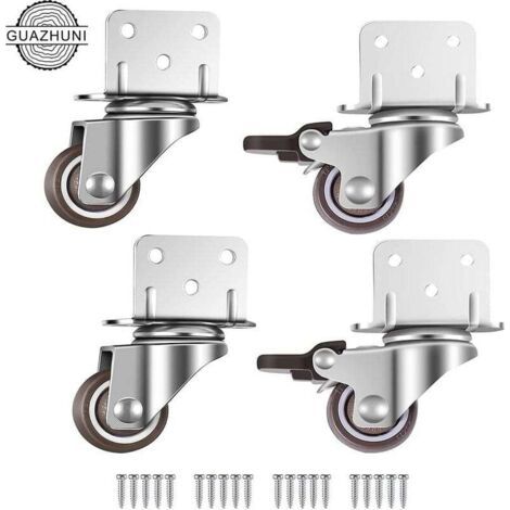 Lot de 4 roulettes pivotantes 25 mm avec frein pour meubles pots de fleurs, plaque de montage en L RTGPT (1/4)