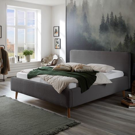 Lit rembourré en velours anthracite avec tête de lit lisse 140x200 - LT8002 (1/4)