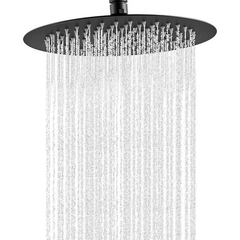 Pommeau de douche rond haute pression 20,3 cm en acier inoxydable 304 à haut débit avec buse en silicone Noir mat (1/5)