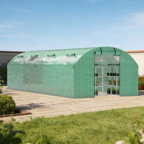 Randaco Serre tunnel de jardin 24M² verde gamme maraîchère 3x8M,8 fenêtres