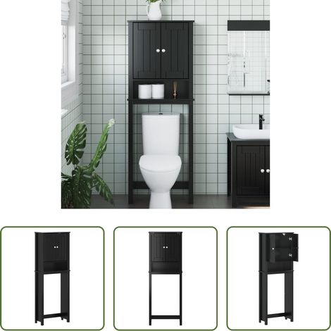 vidaXL Étagère de salle de bain - Rangement au-dessus de la cuvette BERG noir bois massif (1/5)