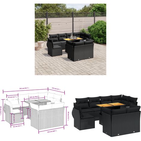 Salon de jardin 9 pcs avec coussins noir résine tressée - Ensemble Salon De Jardin - Meuble Extérieur - Résine Tressée - Rotin Synthétique - Table Extensible - Home & Living (1/3)