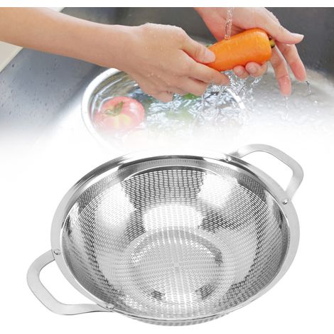 Multifunktionaler Edelstahlkorb mit kleinen Löchern, Reissieb, Obst- und Gemüsekorb mit zwei Griffen, Abtropfkorb, Drahtkorb, Siebkorb, 18 cm (1/5)