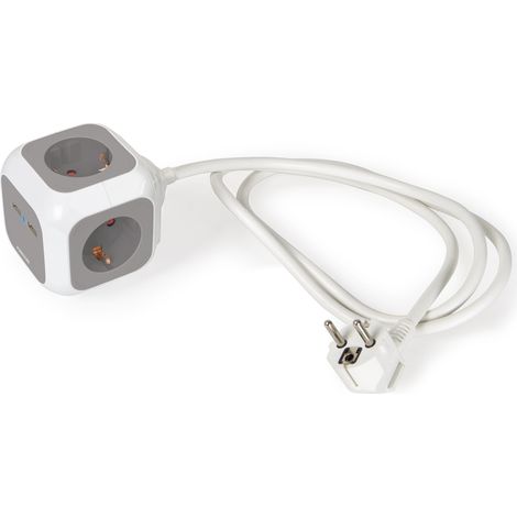 Base Multiple 4 Enchufes + 2 USB Cuadrada Cable 1,4m BLANCO (1/4)