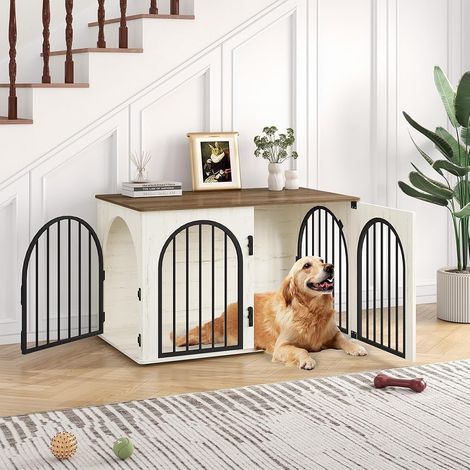Cage pour chien 100 cm – 3 portes – Structure en métal et bois d'ingénierie – Sécurisée avec verrous – Pour chiens de taille moyenne