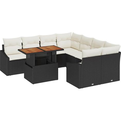 Garden Sofa Set with Storage 9 pcs Black Poly rattan vidaXL