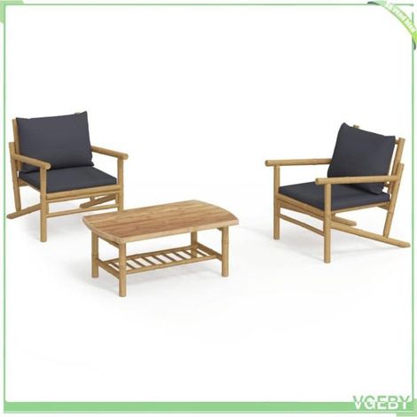 Salon de jardin 3 pcs - FAFEICY - 3156478 - Bambou naturel - Coussins gris foncé - Conception modulaire (1/5)