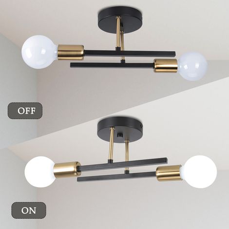 2 Stücke Vintage Industrial Deckenlampe Metall Deckenleuchte Sputnik Hängelampe 2 Flammig Flurlampen Schwarz
