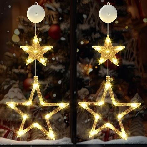 CNMTCCO LED-Lichterkette in Sternform (2er-Set), batteriebetriebene Innendekoration, mit Timer und 2 warmweißen Beleuchtungsmodi, inklusive Saugnäpfen, ideal für Weihnachtsfeiern. (1/5)