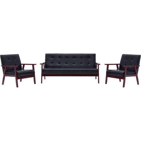 Ensemble de canapés 3 pcs Noir Similicuir vidaXL
