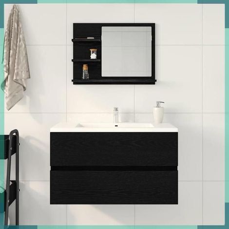 862546 Miroir de salle de bain chêne noir 60x10,5x45cm bois ingénierie (1/5)