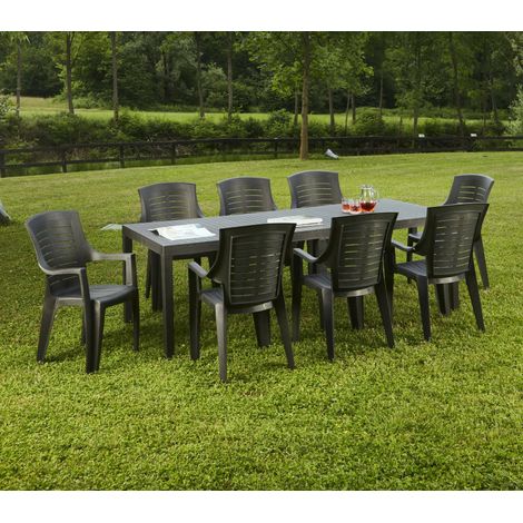 Dmora - Tavolo da esterno Susa, Tavolo rettangolare allungabile da pranzo, Tavolo da giardino estensibile, 100% Made in Italy, 150x90h72 cm, Antracite, con imballo rinforzato (1/5)