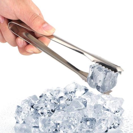 Pince de service en acier inoxydable, pince alimentaire antidérapante, pince à salade glacée, pince à sucre avec pince à picots pour glaçons, sucre barbecue (argenté)