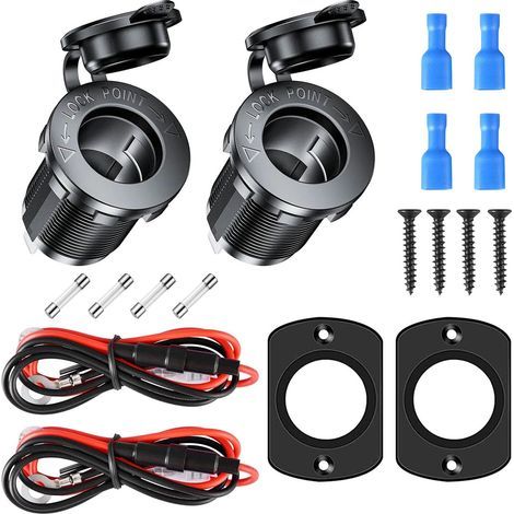 2 Pièces Prises Allume-Cigare Socket avec Panneau de Montage, Étanche et Anti-Poussière Prise 12V Camping Car étanche pour Bateau, Moto, Voiture, avec Câble de Raccordement de 18AWG (1/5)