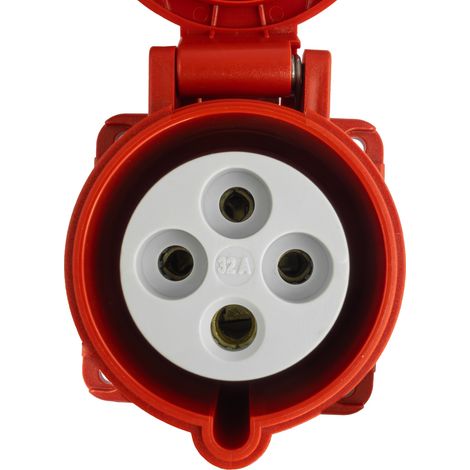 Prise électrique droite CEE 400 V 32 A 4P 75 x 75 mm rouge (1/5)