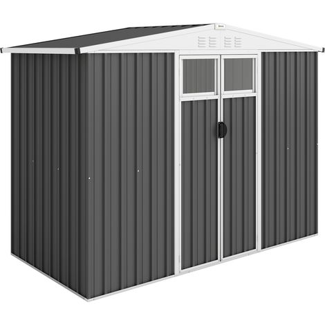 8 x 4 Fuß (ca. 2,4 x 1,2 m) großer Metall-Gartenschuppen, mit Fenster & 4 Lüftungen, abschließbare Tür, wasserdichter Werkzeugschrank aus verzinktem Stahl, dunkelgrau