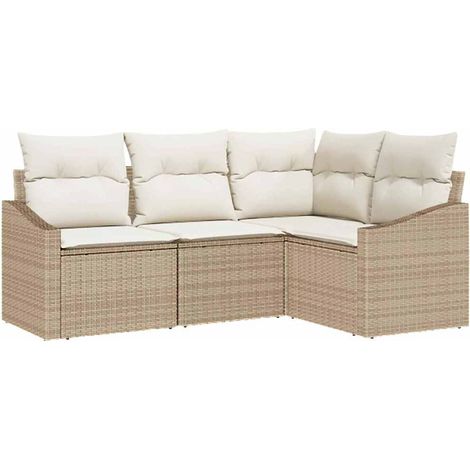 Maison Exclusive - Set Divano da Giardino 4 pcs Beige e Bianco polyrattan
