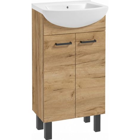 Mueble de baño independiente con lavabo, roble dorado artesanal, 45x83cm Mea (1/5)