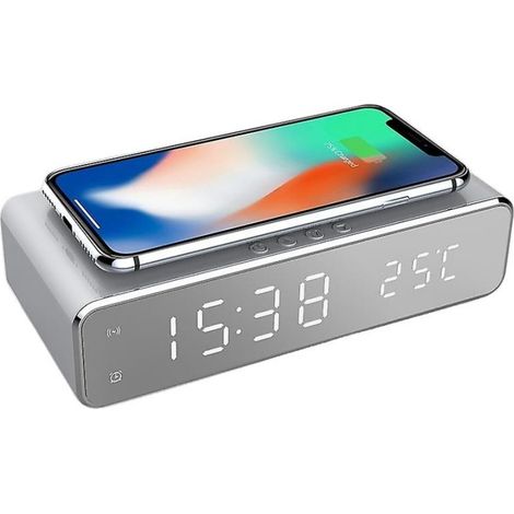 Réveil LED avec chargeur sans fil pour téléphone portable USB (1/5)