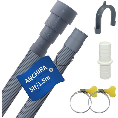 Tuyau de Vidange Machine à Laver 1.5m, Rallonge Lave Vaisselle, Tuyau D'évacuation avec 1 Adaptateur, 2 Colliers de Serrage (1/5)