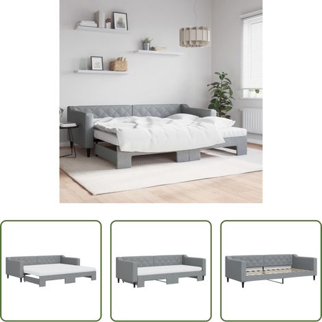 vidaXL Sofa-Bett - Tagesbett Ausziehbar mit Matratze Hellgrau 90x200 cm Stoff (1/5)