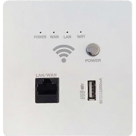 Prise USB AP300Mbps murale, routeur sans fil intégré, chargeur mural, panneau de prise de charge Wi-Fi USB, blanc (1/5)