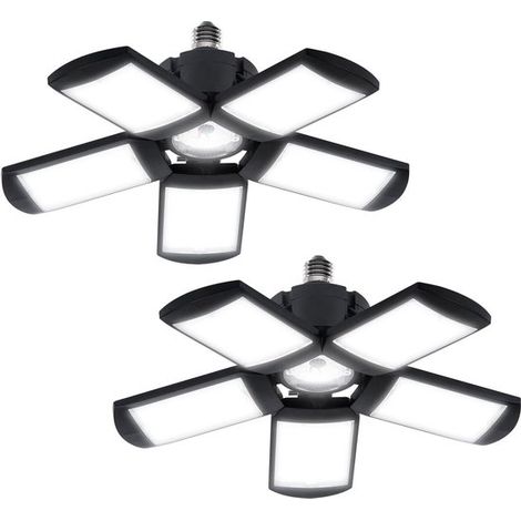2 plafonniers LED pour garage - 60 W, forme orientable - 6000 lm, 6500 K lumière du jour - Culot E26/E27 - Ultra lumineux et orientable - Convient pour établi, abri de jardin et entrepôt (1/5)