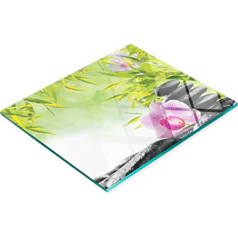 Tablero de vidrio elegante y duradero con estampado de bamb煤 y orqu铆deas, 60x52 cm.