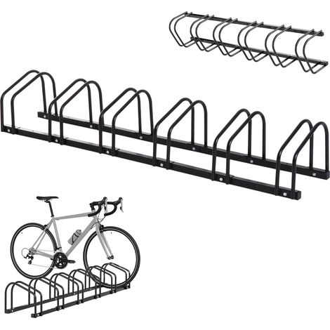 Portabici da terra 179 x 33 x 27 cm capacità 6 bici larghezza pneumatico 65 mm moderno essenziale giardino in acciaio nero 210006931
