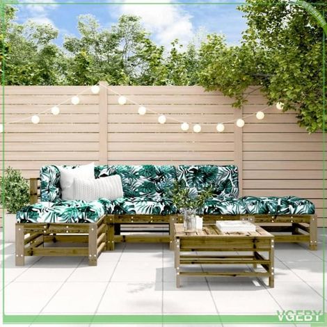 Salon de jardin - FAFEICY - 3185919 - Bois de pin imprégné - Modulaire 6 pièces avec coussins - Motif feuilles (1/5)