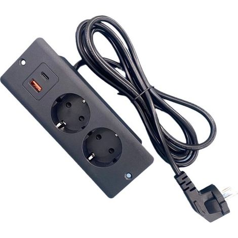 1,5 m lange, integrierte USB-Steckdosenleiste, geeignet für den Schreibtisch – Schwarz (1/2)