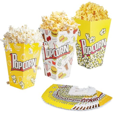 Popcorn Boîtes 48 Pcs, Popcorn Tüte à Bonbons Thème en Carton, Sacs Popcorn Gâteries Conteneur, Contenitore Pop Corn Bonbons pour Cinéma, Soirée Thème, Anniversaires, Parti Collations (1/5)