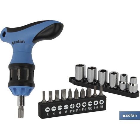 COFAN set destornillador en t c/ carraca 26 pcs , Juego de destornillador en T y llave de carraca magnético de 26 piezas para apretar y aflojar tornillos con facilidad ideal para a (1/5)