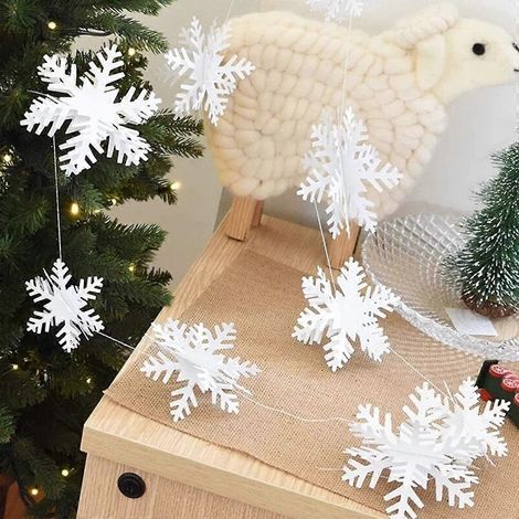 Décorations de Noël hivernales à suspendre : guirlande de 12 flocons de neige et 12 grands flocons de neige blancs pailletés en 3D pour un Noël féérique. (1/4)