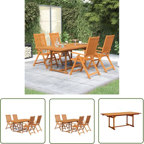 The Living Store Ensemble à manger de jardin 5 pcs Bois d'acacia massif - Ensemble Salon De Jardin - Meubles De Jardin - Table Extensible - Chaise Ajustable - Acacia Massif (1/5)