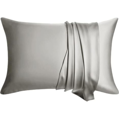 Protège-oreillers, lot de 2 taies d'oreiller en pure soie, 51 x 76 cm, grises, double face (1/5)