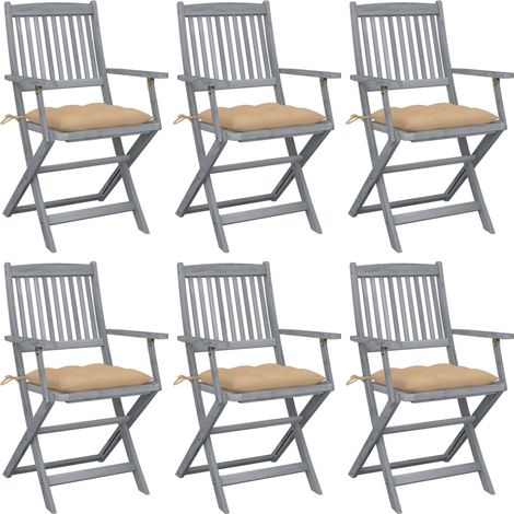 Klappbare Gartenstühle 6 Stk. mit Kissen Massivholz Akazie