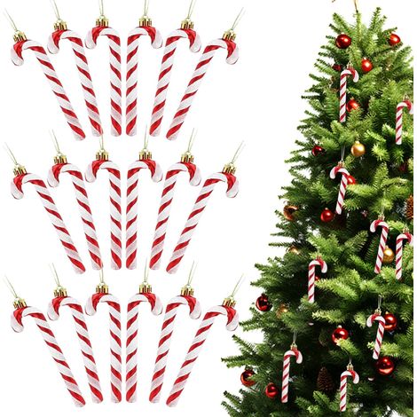Cannes de Bonbons Noël Scintillant Décorations Sapin en Sucre D'orge d'arbre 18 Pièces Blanc Rouge (1/5)
