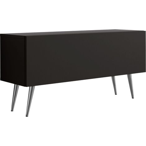 Meuble TV : Noir Mat, pieds Chrome, 100 × 52 × 32 cm (1/5)