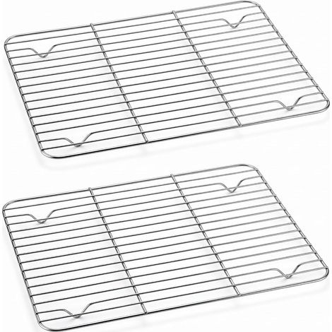 Lot de 2 grilles de cuisson  dimensions 29,3 cm x 22,3 cm  en acier inoxydable  compatibles four et lave-vaisselle  ustensile de cuisine adapté à la cuisson au four et aux grillades. (1/5)