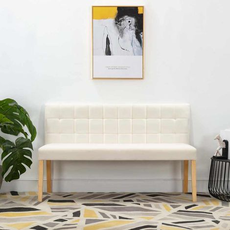 Banc 140 cm Banc de salon - Banc de table Crème Velours BV557973 - BonneVie (1/5)
