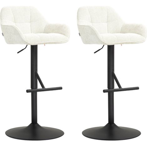 Set aus 2 höhenverstellbaren Barhockern, cremefarbener Bezug in Leinenoptik, Stahlgestell, 52,5 x 53 x 86,5–108 cm
