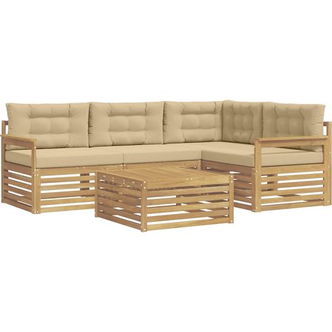 Conjunto de sofás de exterior con cojín 6 pcs y Beige Poliéster vidaXL