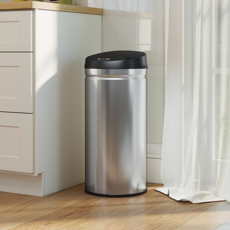42-Liter-Abfalleimer mit Bewegungssensor und automatischer Öffnung, Edelstahl- und ABS-Abfallbehälter, 30,5 x 30,5 x 68 cm, Schwarz und Silber