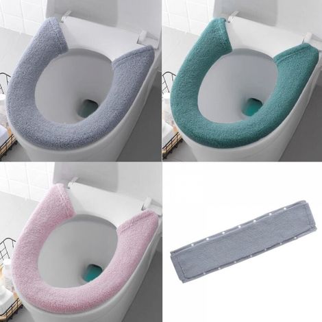 Lot de 3 housses de siège de toilette douces et plus épaisses, style bouton 3 couleurs, tapis de fermeture réutilisable lavable pour salle de bain, tapis de siège de toilette universel, garde au chaud (1/5)