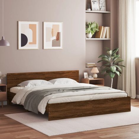 Bettgestell mit Kopfteil Braun Eiche-Optik 200x200 cm vidaXL